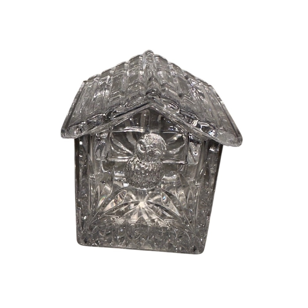 Princess House 2 Piece 24% Lead Crystal Birdhouse Trinket Box Germany 3.25 in H
